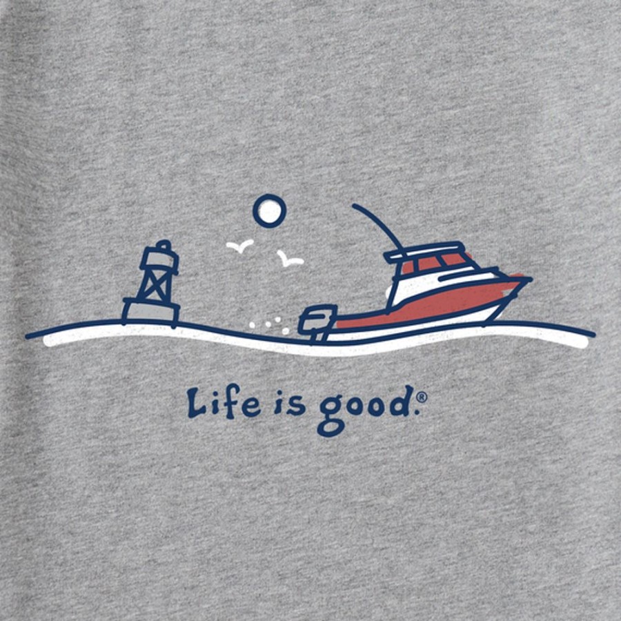 Men Life is Good Graphic Tees | Men'S Ocean Boat Crusher Tee Heather Gray