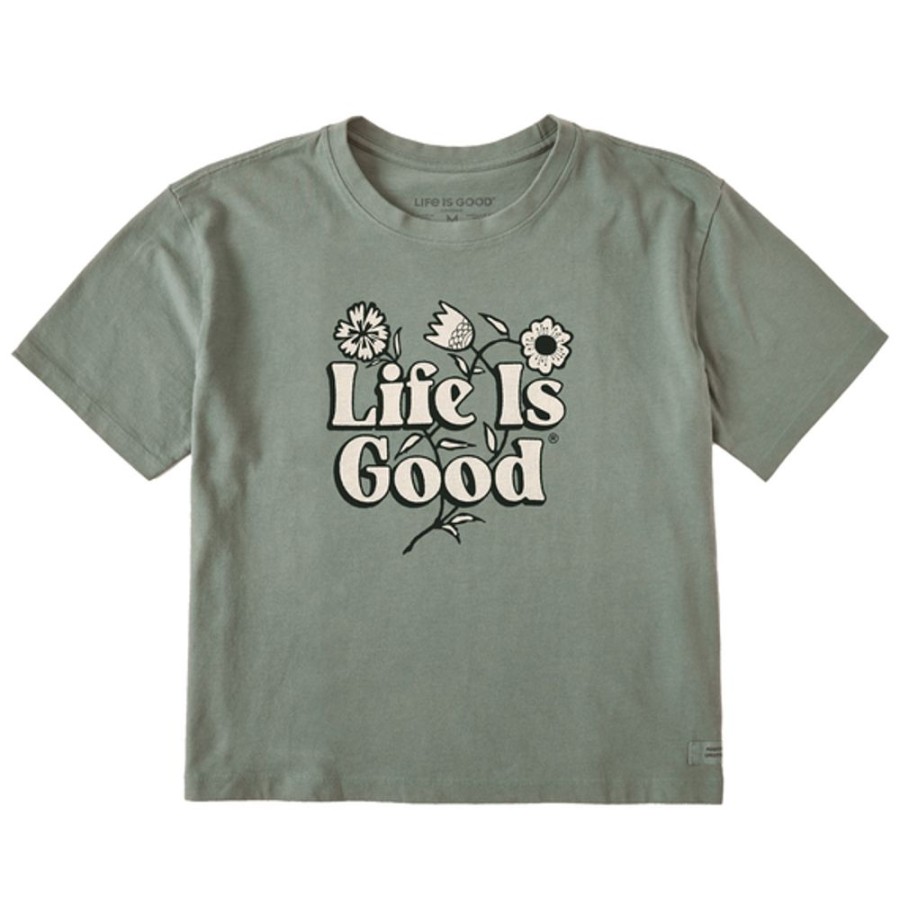 Women Life is Good Boxy Tees | Women'S Nordic Wildflowers Boxy Crusher Tee Moss Green