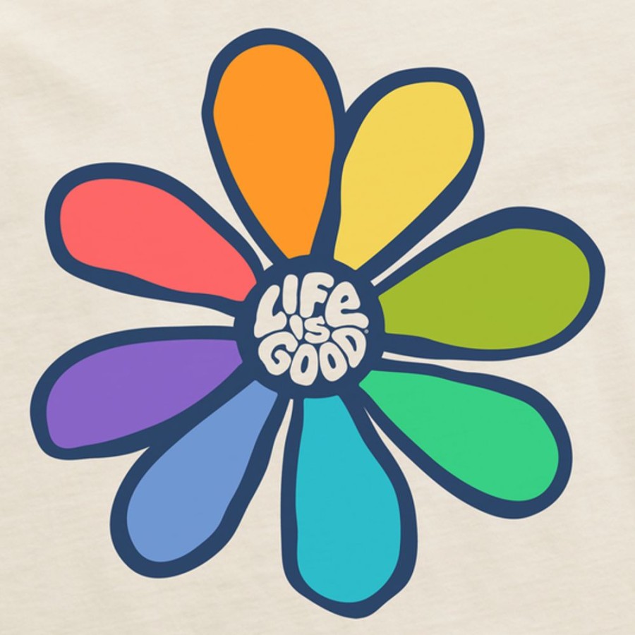 Women Life is Good Boxy Tees | Women'S Vintage Rainbow Daisy Boxy Crusher Tee Putty White