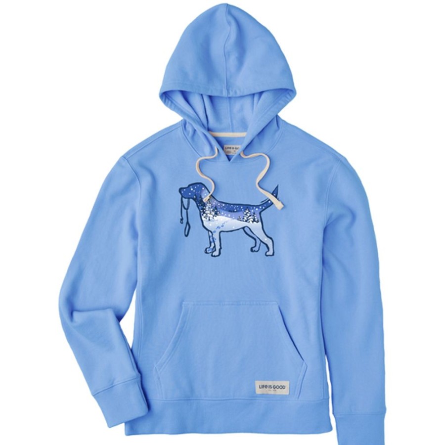 Women Life is Good Sweatshirts & Hoodies | Women'S Inkbrush Snowscape Dog Simply True Fleece Hoodie Cornflower Blue