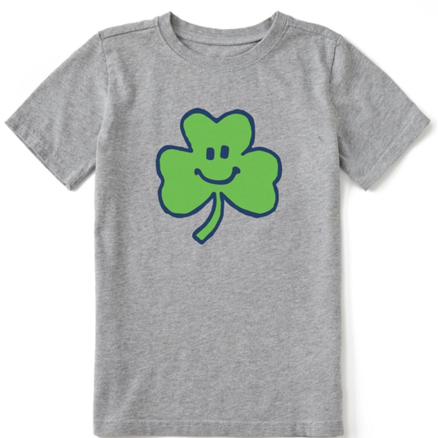 Kids Life is Good Graphic Tees | Kids Naive Smiley Clover Crusher Tee Heather Gray