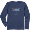 Women Life is Good Graphic Tees | Women'S Change Dragonfly Long Sleeve Crusher Tee Darkest Blue