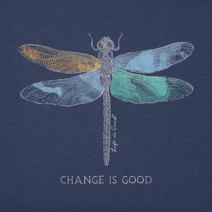 Women Life is Good Graphic Tees | Women'S Change Dragonfly Long Sleeve Crusher Tee Darkest Blue