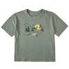 Women Life is Good Boxy Tees | Women'S Fineline Trail Boxy Crusher Tee Moss Green