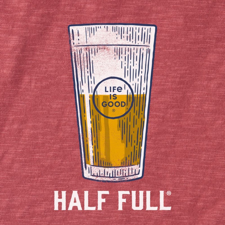 Men Life is Good Active & Slub Tops | Men'S Half Full Beer Textured Slub Tee Faded Red