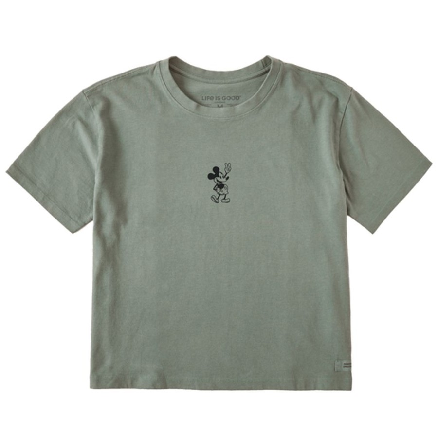 Women Life is Good Boxy Tees | Women'S Clean Steamboat Willie Peace Mini Boxy Crusher Tee Moss Green