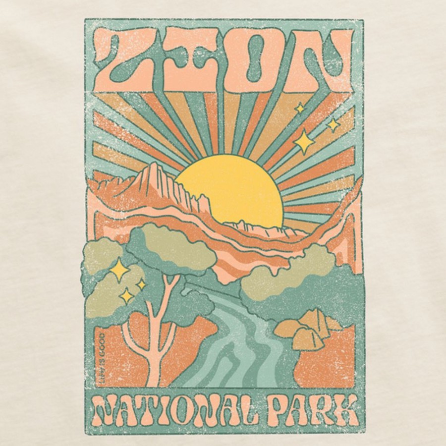 Women Life is Good Boxy Tees | Women'S Zion National Park Psychedelic Scene Boxy Crusher Tee Putty White