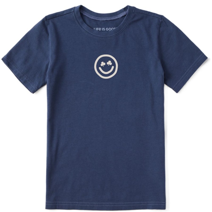 Kids Life is Good Graphic Tees | Kids Clean Clover Smiley Face Crusher Tee Darkest Blue