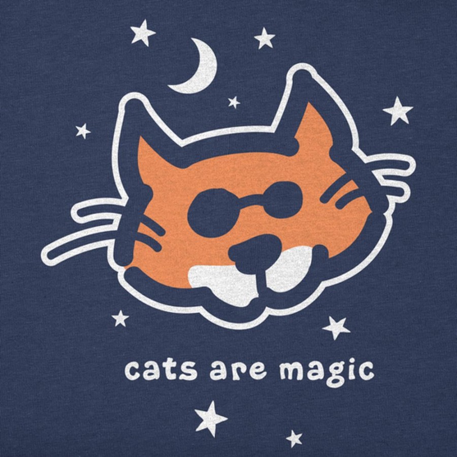 Kids Life is Good Graphic Tees | Kids Vintage Cats Are Magic Al Crusher Tee Darkest Blue