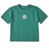 Women Life is Good Graphic Tees | Women'S Groovy Smiley Flower Boxy Crusher Tee Spruce Green