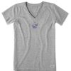 Women Life is Good Graphic Tees | Women'S Wildflower And Butterflies Crusher Vee Heather Gray