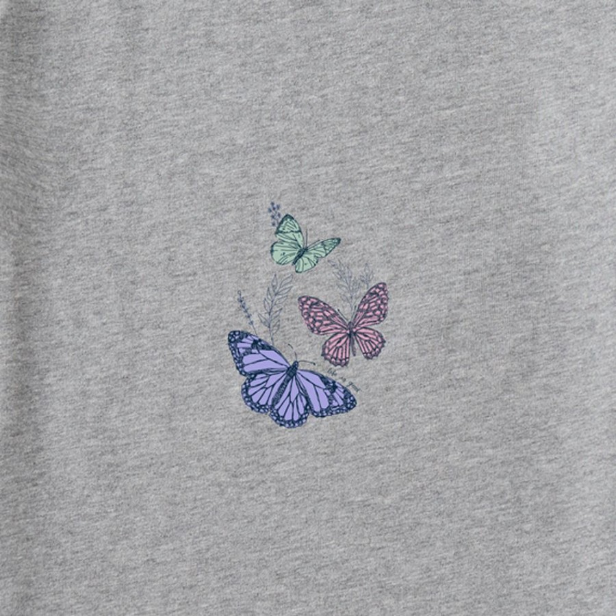 Women Life is Good Graphic Tees | Women'S Wildflower And Butterflies Crusher Vee Heather Gray