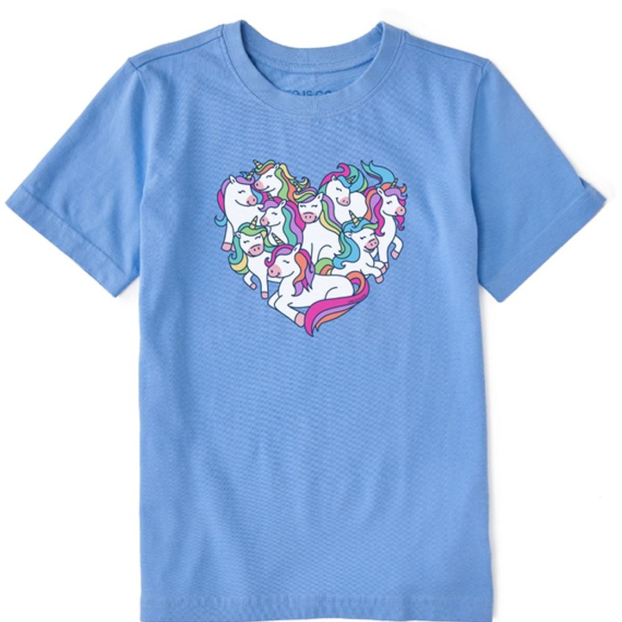 Kids Life is Good Graphic Tees | Kids Heart Of Unicorns Crusher Tee Cornflower Blue