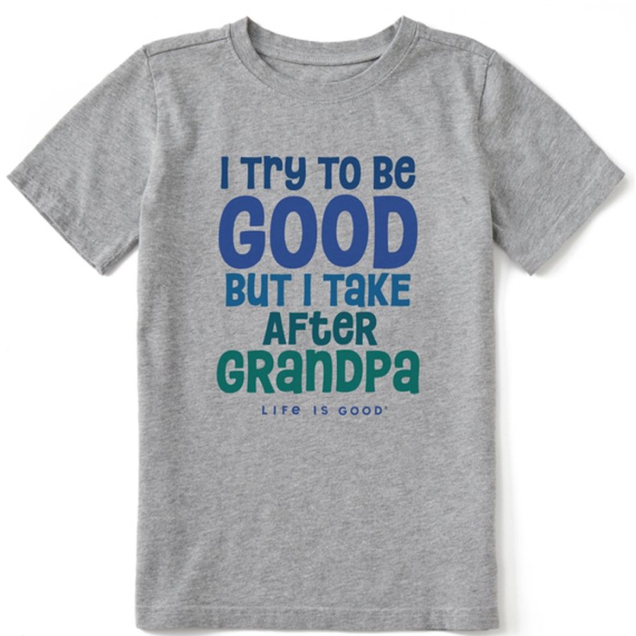 Kids Life is Good Graphic Tees | Kids Good Grandpa Crusher Tee Heather Gray