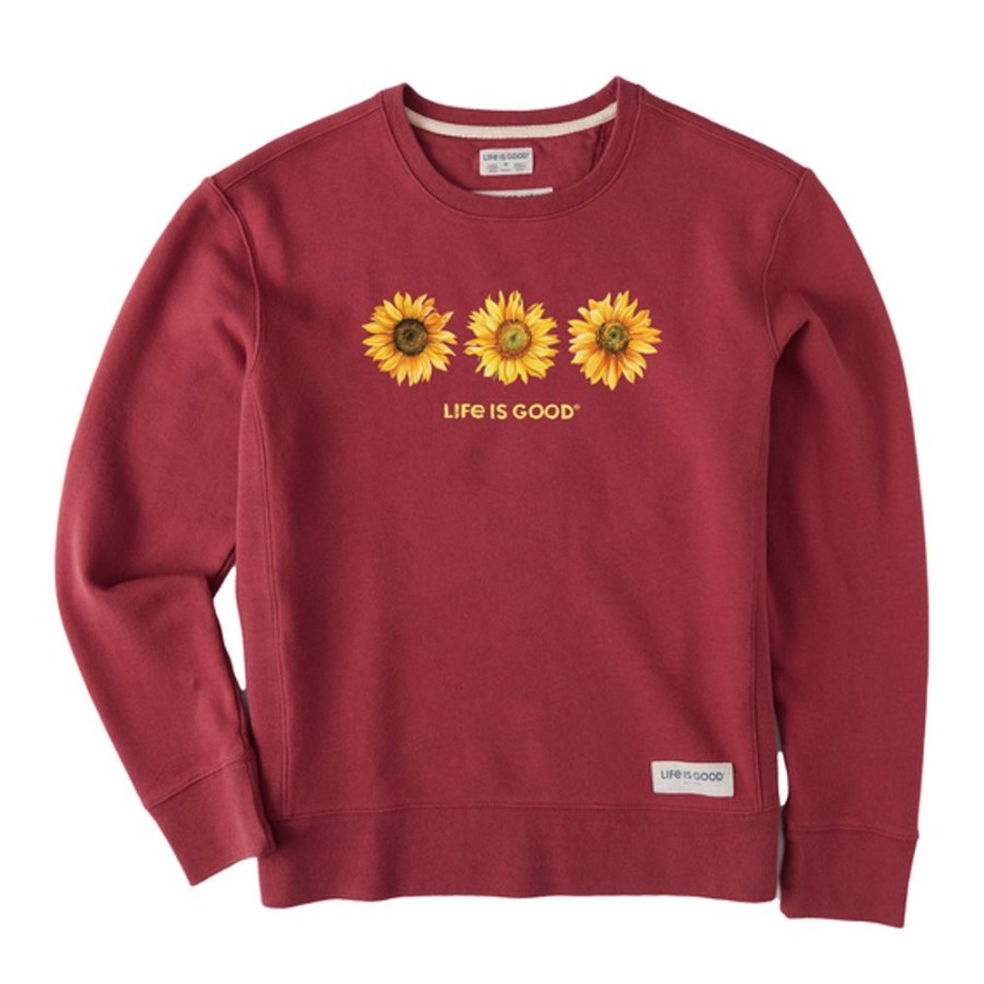 Women Life is Good Sweatshirts & Hoodies | Women'S 3 Sunflowers Simply True Fleece Crew Cranberry Red