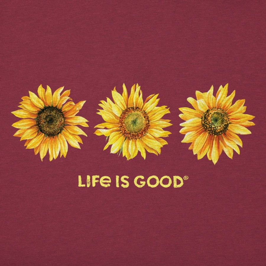 Women Life is Good Sweatshirts & Hoodies | Women'S 3 Sunflowers Simply True Fleece Crew Cranberry Red