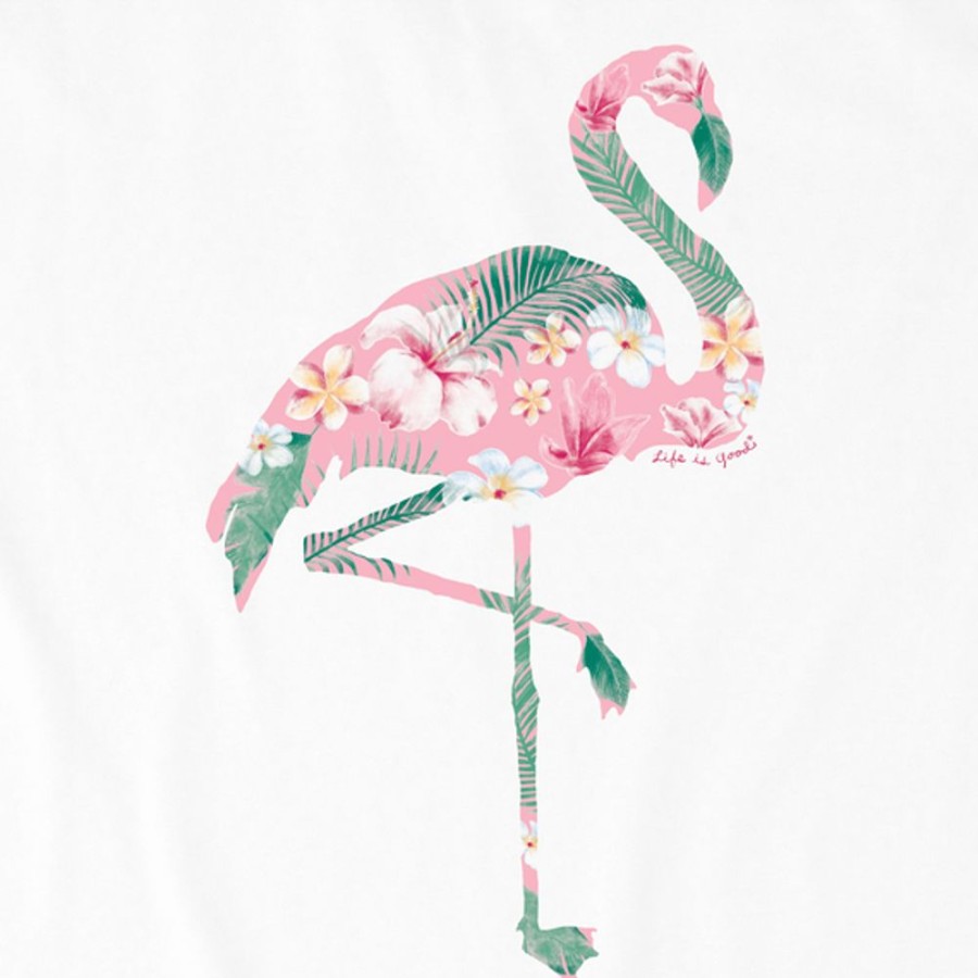 Women Life is Good Graphic Tees | Women'S Flamingo Flowers Short Sleeve Tee Cloud White