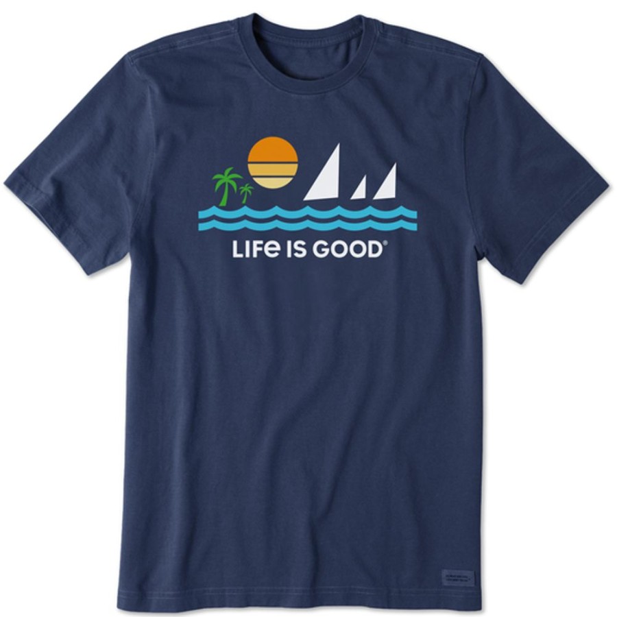 Men Life is Good Graphic Tees | Men'S Minimalist Beach Short Sleeve Tee Darkest Blue