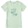 Women Life is Good Graphic Tees | Women'S Wildflower And Butterflies Jar Crusher-Lite Vee Sage Green