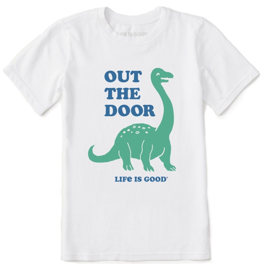 Kids Life is Good Graphic Tees | Kids Clean Out The Door Dinosaur Crusher Tee Cloud White