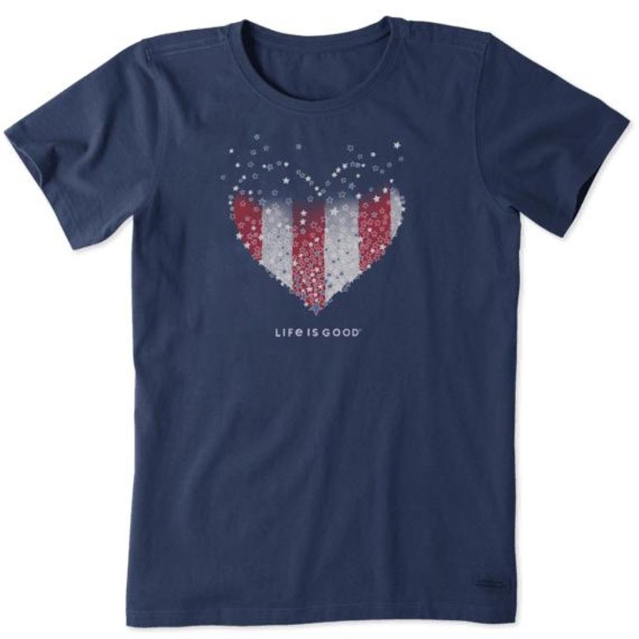 Women Life is Good Graphic Tees | Women'S Heart Stars And Stripes Short Sleeve Tee Darkest Blue