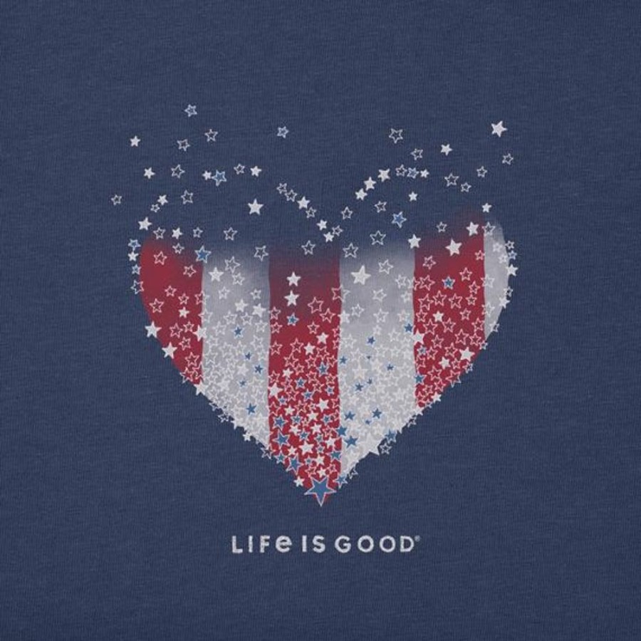 Women Life is Good Graphic Tees | Women'S Heart Stars And Stripes Short Sleeve Tee Darkest Blue