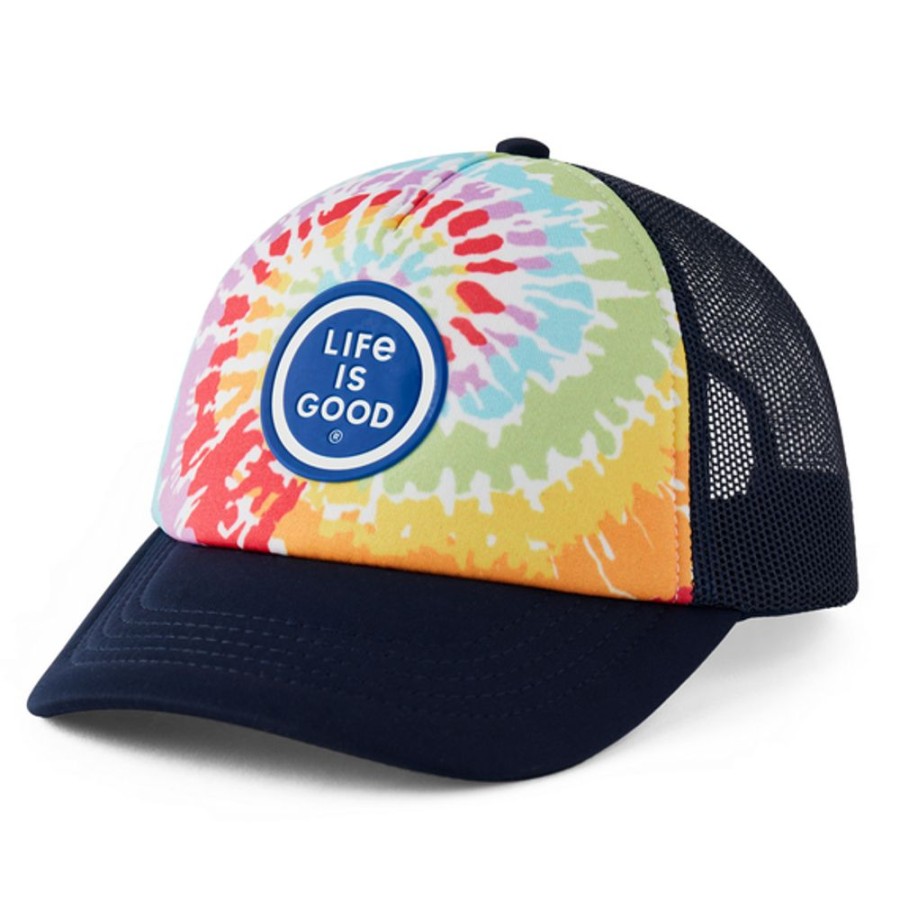 Kids Life is Good Hats | Kids Tie Dye Coin Trucker Hat Darkest Blue