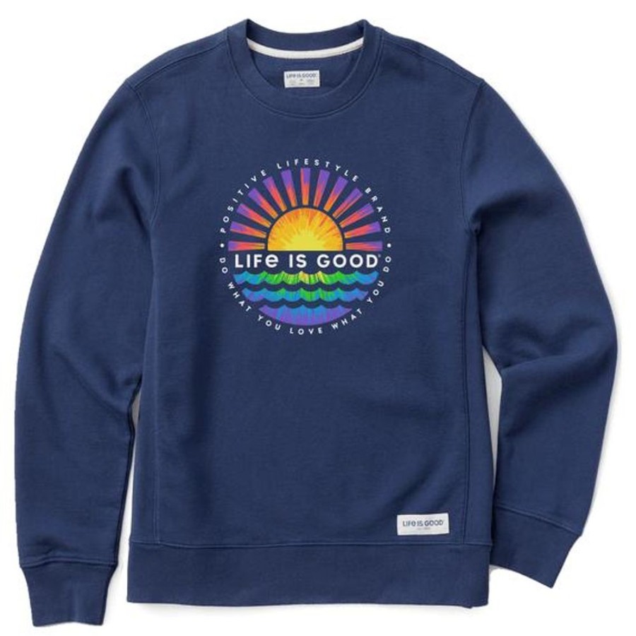 Men Life is Good Sweatshirts & Hoodies | Men'S Tie Dye Sunset Burst Simply True Fleece Crew Darkest Blue