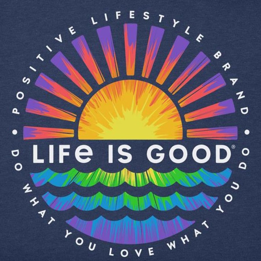 Men Life is Good Sweatshirts & Hoodies | Men'S Tie Dye Sunset Burst Simply True Fleece Crew Darkest Blue