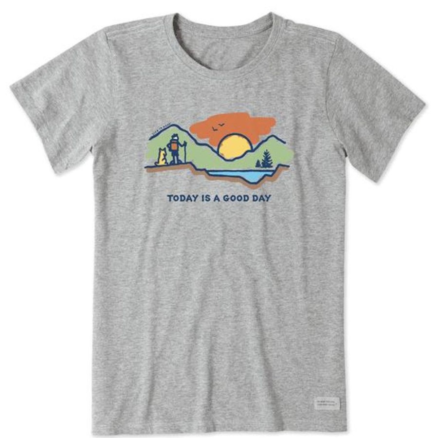 Women Life is Good Graphic Tees | Women'S Today Is A Good Day Mountain Hike Crusher Tee Heather Gray