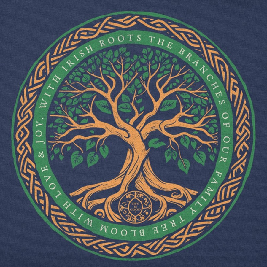 Women Life is Good Sweatshirts & Hoodies | Women'S Woodcut Irish Roots Bloom Tree Simply True Fleece Crew Darkest Blue