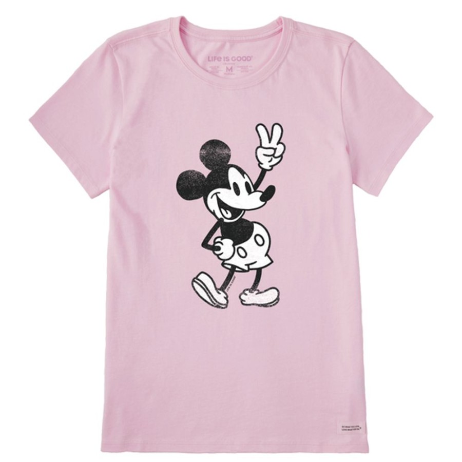 Women Life is Good Graphic Tees | Women'S Clean Steamboat Willie Peace Short Sleeve Tee Seashell Pink