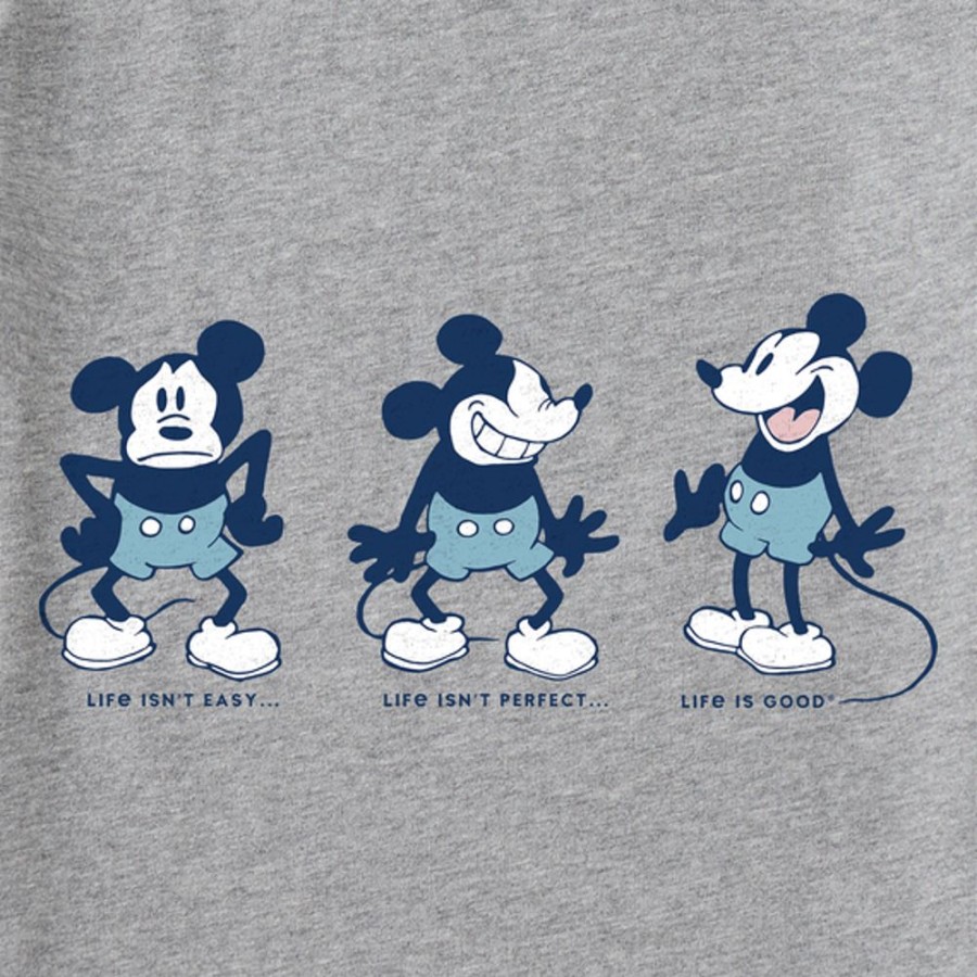 Women Life is Good Graphic Tees | Women'S Clean Steamboat Willie Life Isn'T Easy Short Sleeve Vee Heather Gray