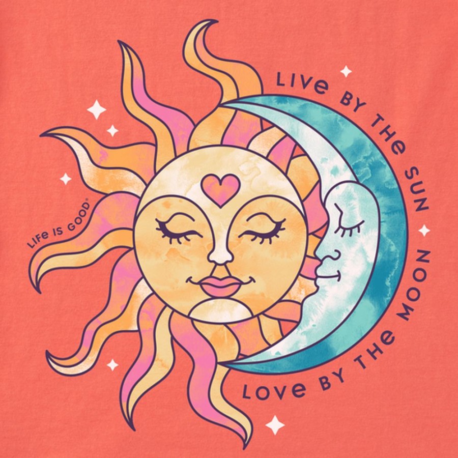 Women Life is Good Boxy Tees | Women'S Washy Live By The Sun Love By The Moon Boxy Crusher Tee Mango Orange