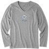 Women Life is Good Graphic Tees | Women'S Lig Daisy Long Sleeve Crusher Vee Heather Gray