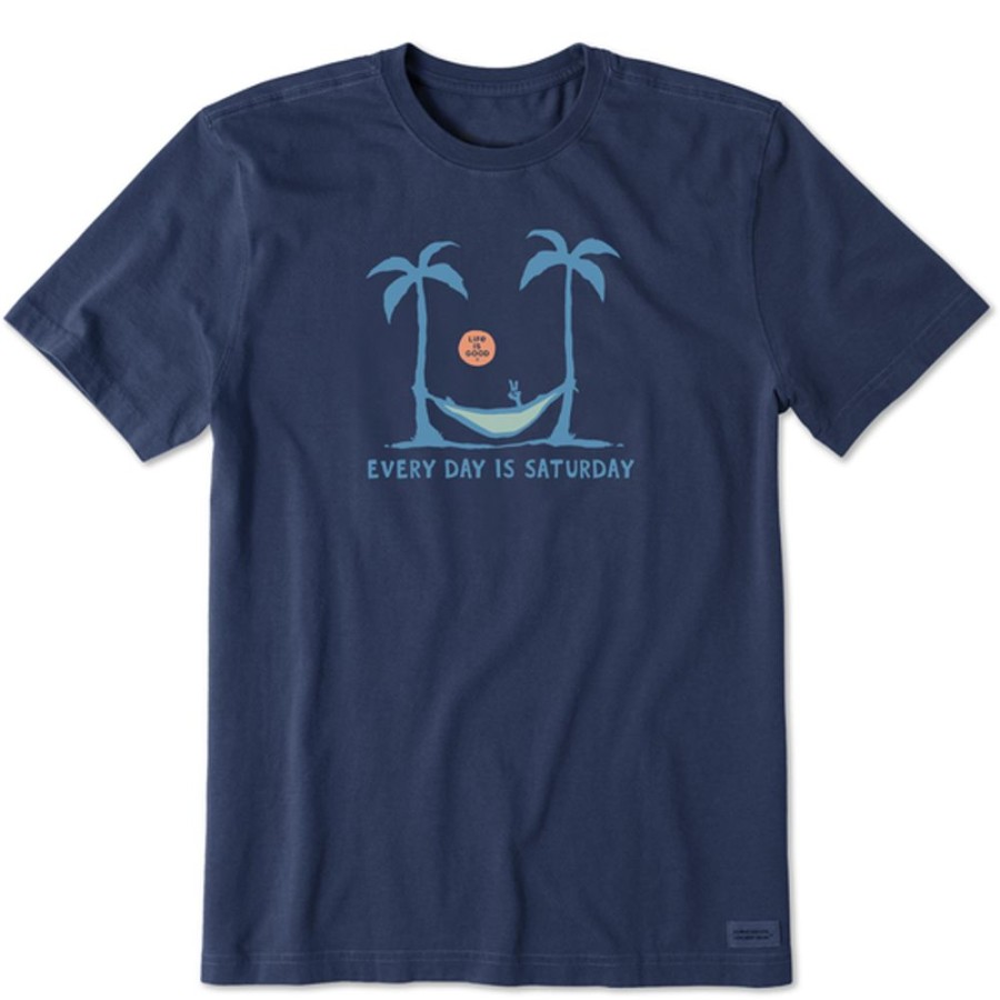 Men Life is Good Graphic Tees | Men'S Saturday Hammock Palms Short Sleeve Tee Darkest Blue