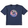 Women Life is Good Boxy Tees | Women'S Daisy Circle Tie Dye Boxy Crusher Tee Darkest Blue