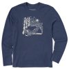 Men Life is Good Graphic Tees | Men'S Retro Snowy Woods Wolf Long Sleeve Crusher Tee Darkest Blue