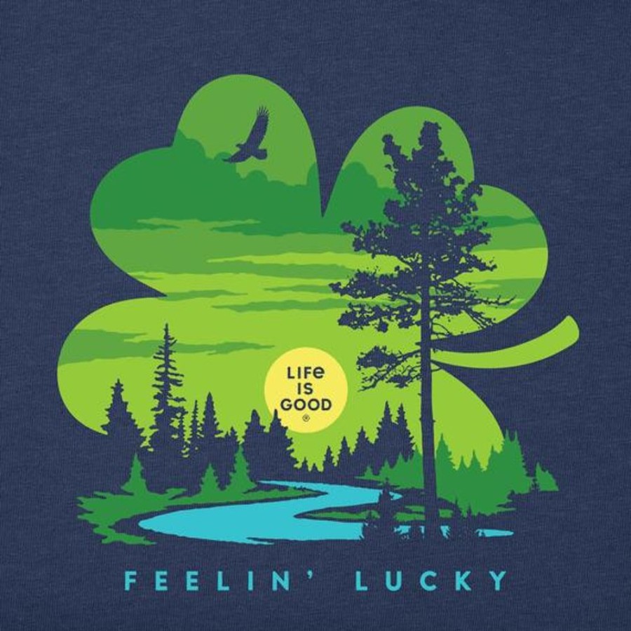 Men Life is Good Graphic Tees | Men'S Feelin' Lucky Cloverscape Crusher Tee Darkest Blue