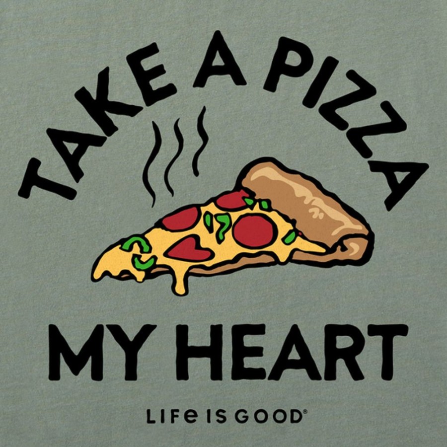 Women Life is Good Boxy Tees | Women'S Naive Pizza My Heart Boxy Crusher Tee Moss Green