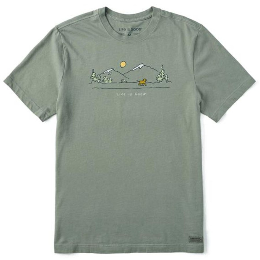 Men Life is Good Graphic Tees | Men'S Quirky Dog Vista Short Sleeve Tee Moss Green