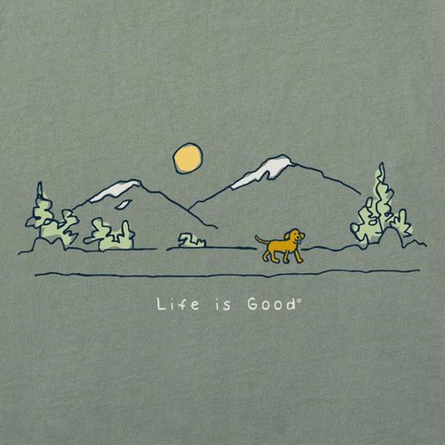 Men Life is Good Graphic Tees | Men'S Quirky Dog Vista Short Sleeve Tee Moss Green