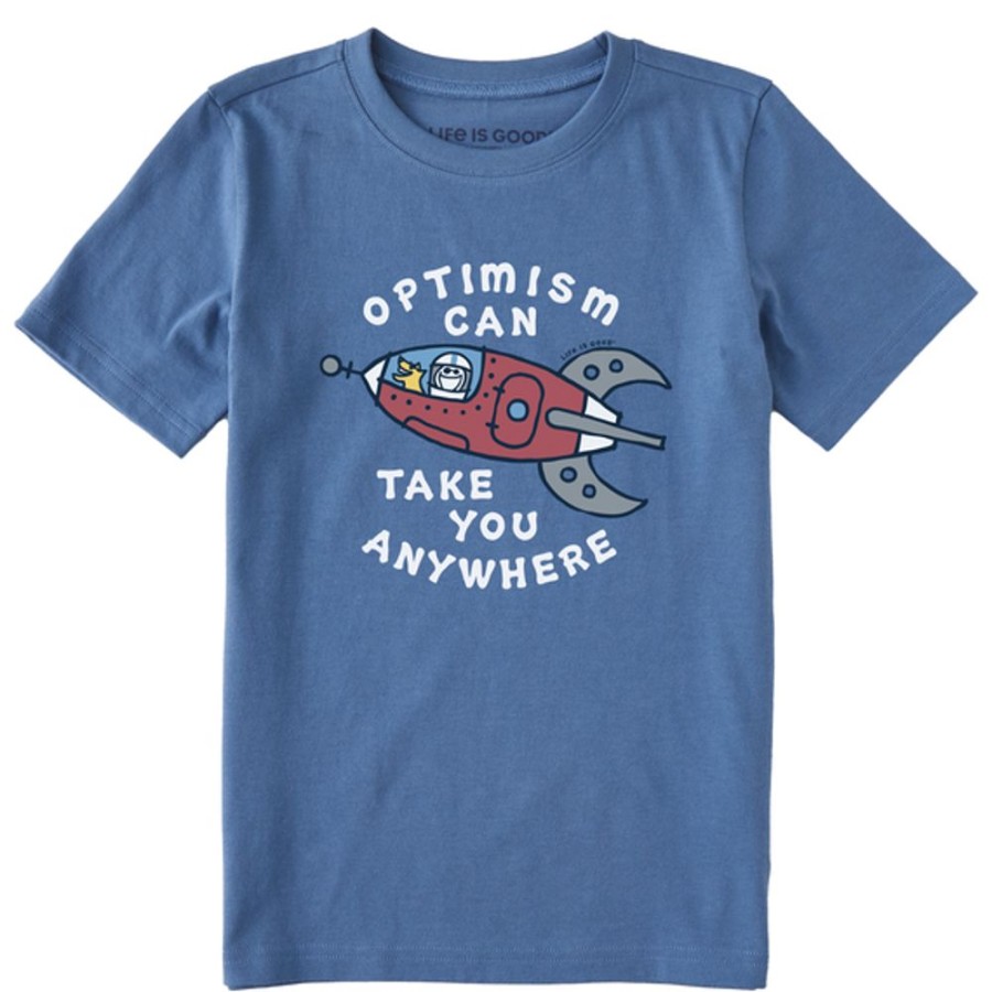 Kids Life is Good Graphic Tees | Kids Vintage Jake & Rocket Optimism Spaceship Crusher Tee Vintage Blue