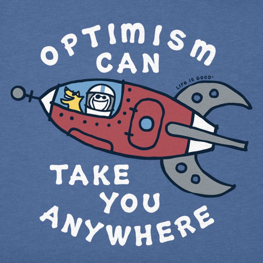 Kids Life is Good Graphic Tees | Kids Vintage Jake & Rocket Optimism Spaceship Crusher Tee Vintage Blue