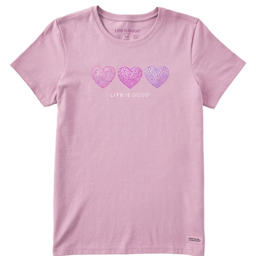 Women Life is Good Graphic Tees | Women'S Luminescent Hearts Crusher Tee Violet Purple