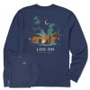 Men Life is Good Graphic Tees | Men'S Log On Campfire Long Sleeve Crusher Tee Darkest Blue