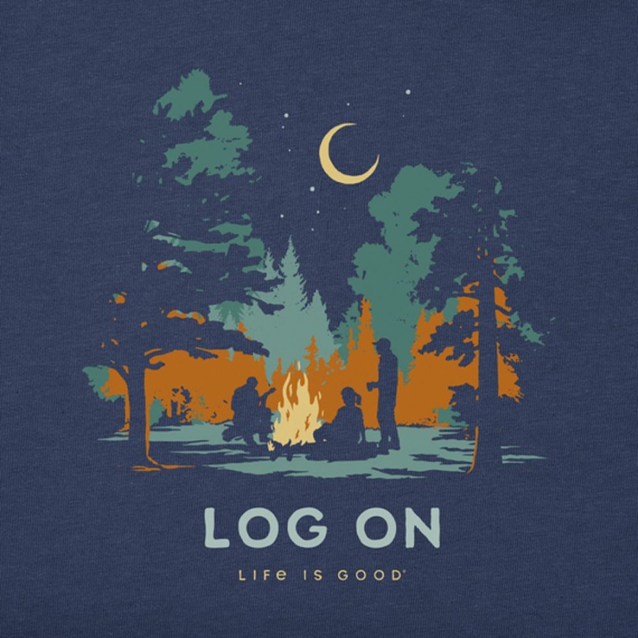 Men Life is Good Graphic Tees | Men'S Log On Campfire Long Sleeve Crusher Tee Darkest Blue