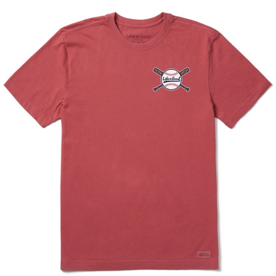 Men Life is Good Graphic Tees | Men'S Baseball And Bats Crusher Tee Faded Red