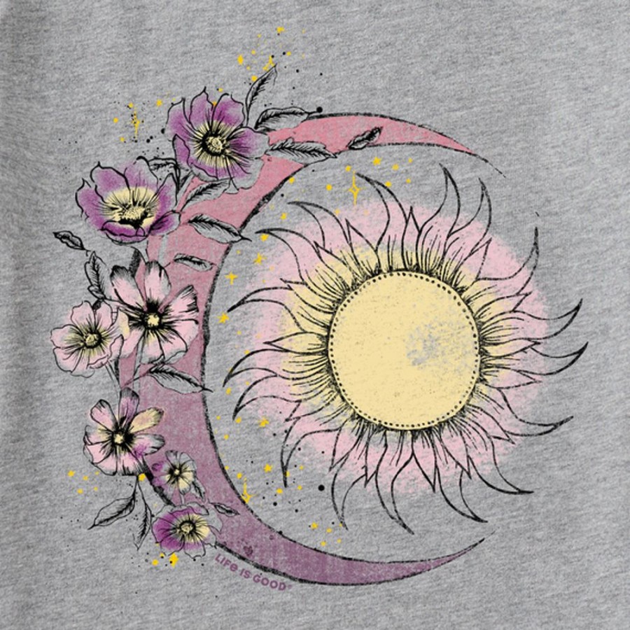 Women Life is Good Graphic Tees | Women'S Moon Flower Long Sleeve Crusher Vee Heather Gray