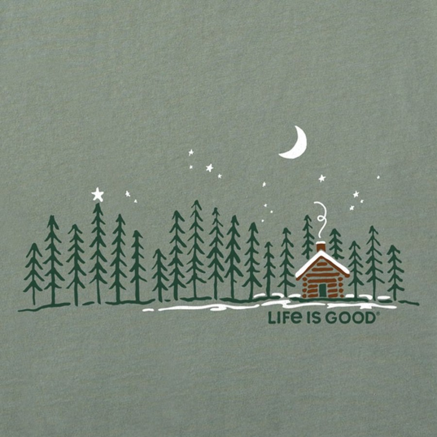 Men Life is Good Graphic Tees | Men'S Cabin Landscape Long Sleeve Crusher Tee Moss Green